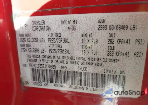 1996 Dodge Ram 1500 from USA, damaged, VIN 1B7HC16Z5TJ170889